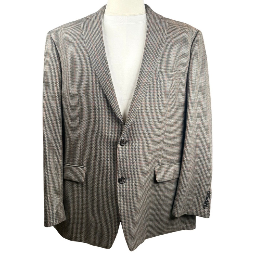 Ralph Lauren 46R Wool Sport Coat Blazer Brown Glen Plaid Windowpane Jacket